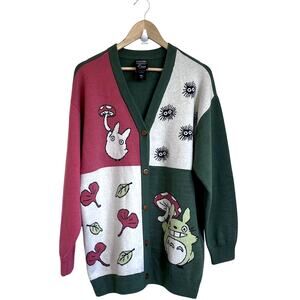Studio Ghibli My Neighbor Totoro Panel Womens Cardigan Sweater Size M Mushroom